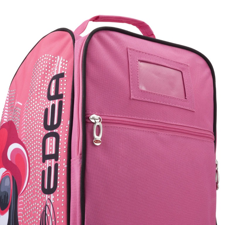 Mala de transporte rosa com fecho e janela de identificação