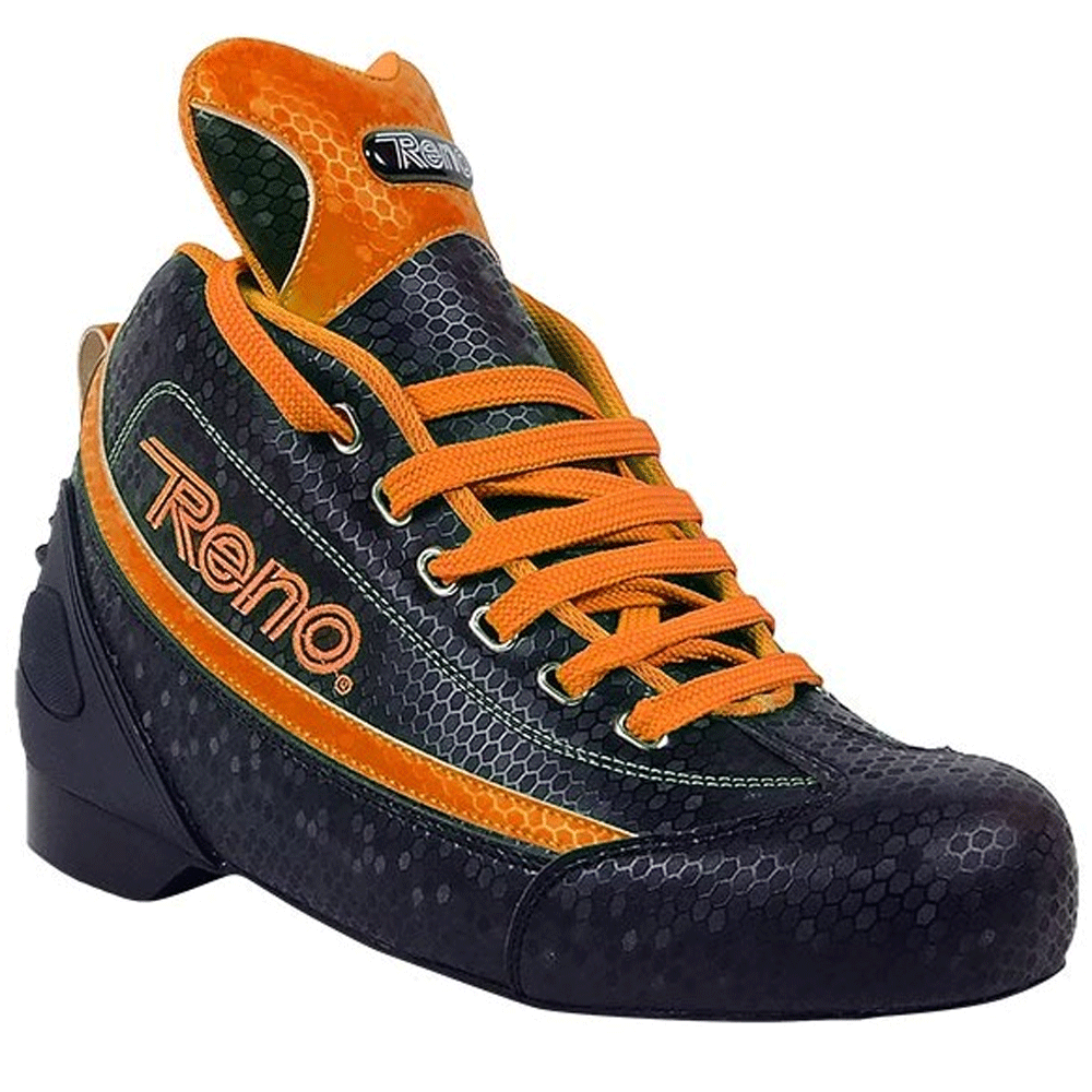 Sapato de dança preto com detalhes laranja e marca Reno