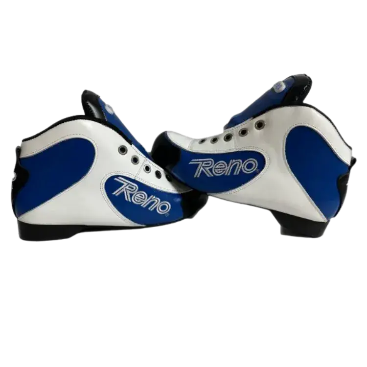 Botas de patinagem brancas e azuis com marca Reno