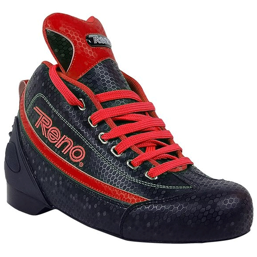 Sapatilha de ciclismo preta com detalhes vermelhos e padrão hexagonal