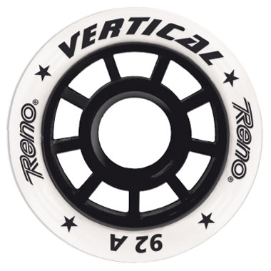 Roda branca de patins com texto preto e centro preto