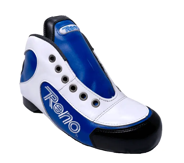 Sapato de patinagem azul, branco e preto com a marca Reno.