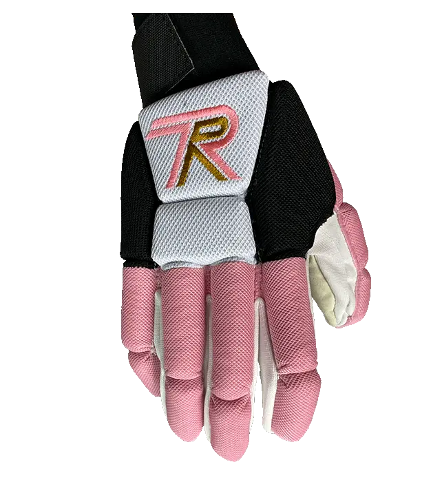Luva desportiva rosa, branca e preta com logótipo TR bordado