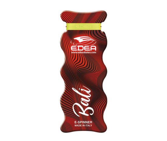 Spinner Edea Bali vermelho e preto com texto branco, tira amarela na parte superior