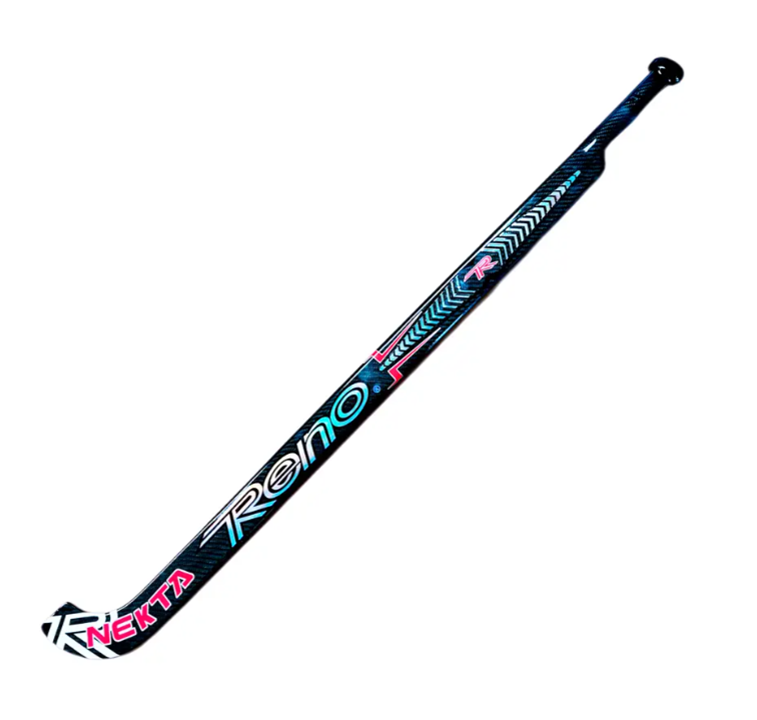 Stick de hóquei preto, azul e rosa com texto NEKTA Reino