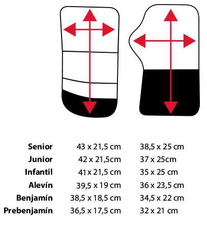 Formas de palmilhas com setas e tabela de tamanhos em centímetros