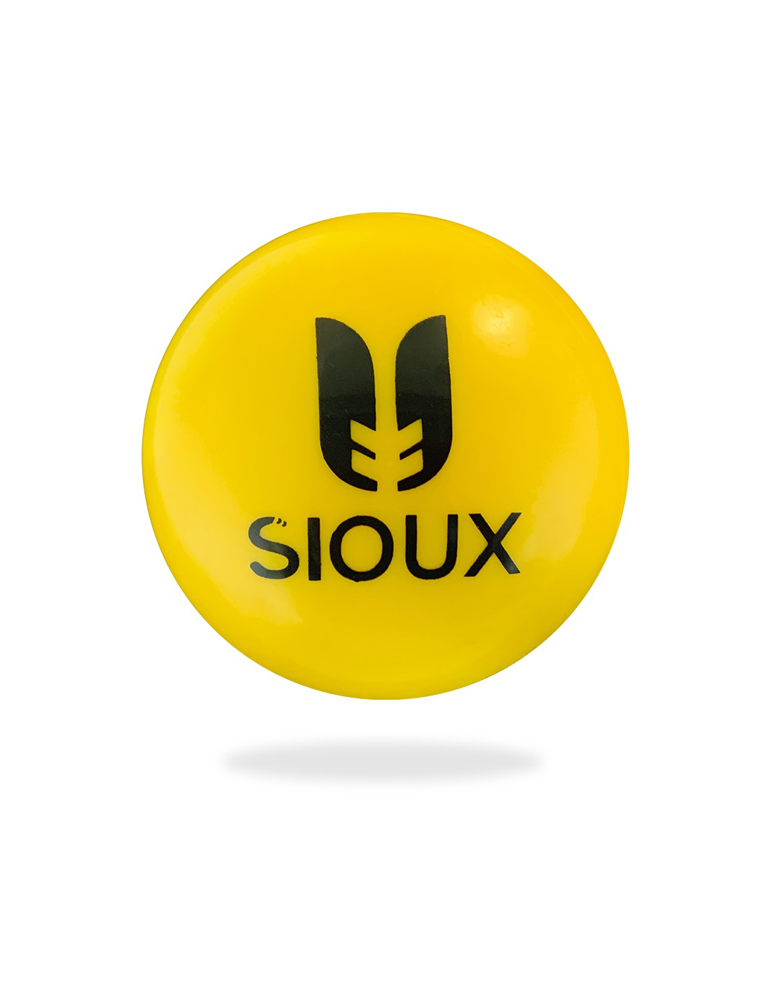 Botão amarelo com logotipo SIOUX preto