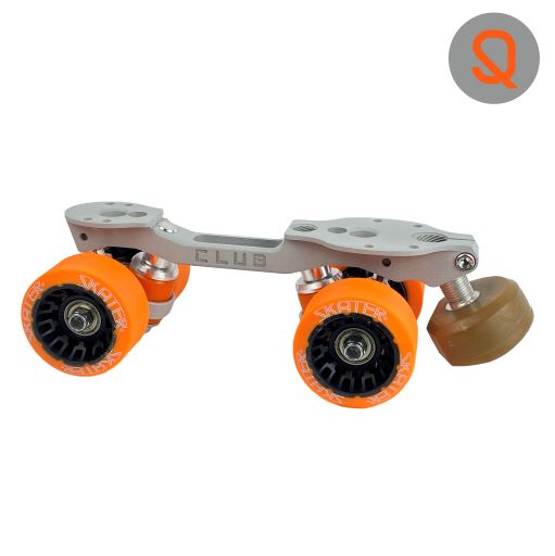 Suporte para patins com rodas laranja e freio castanho