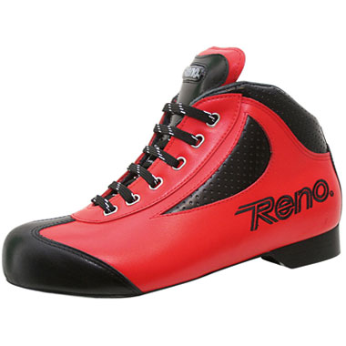 Bota desportiva vermelha e preta com atacadores e logo Reno