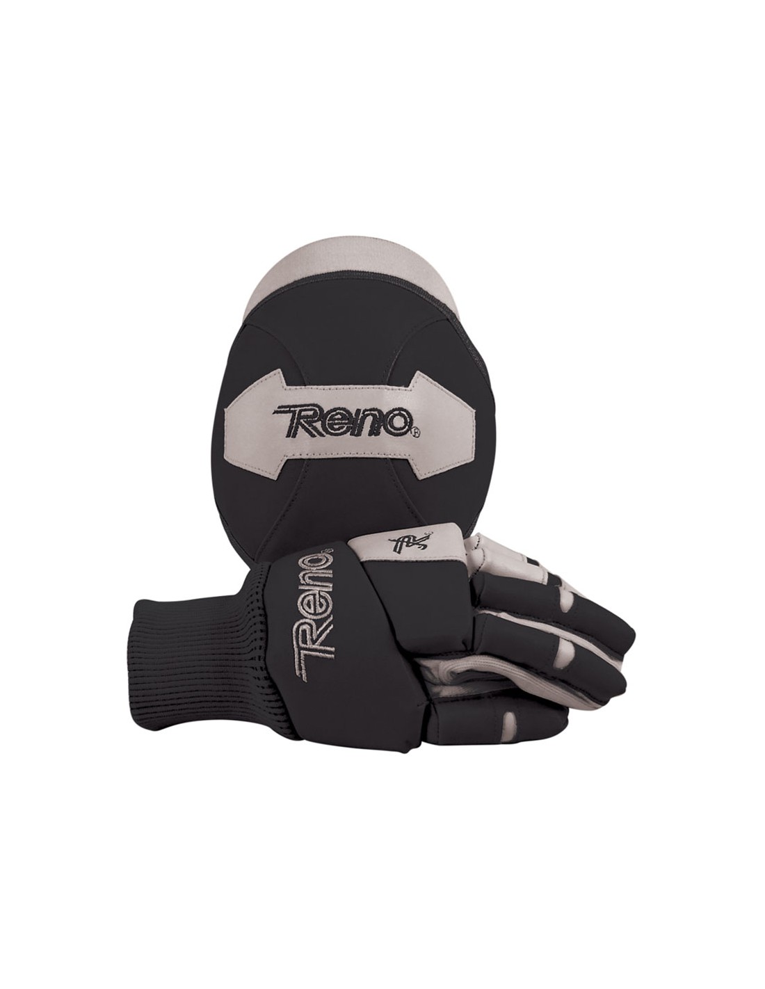 Luvas desportivas pretas e cinzentas com o texto Reno.