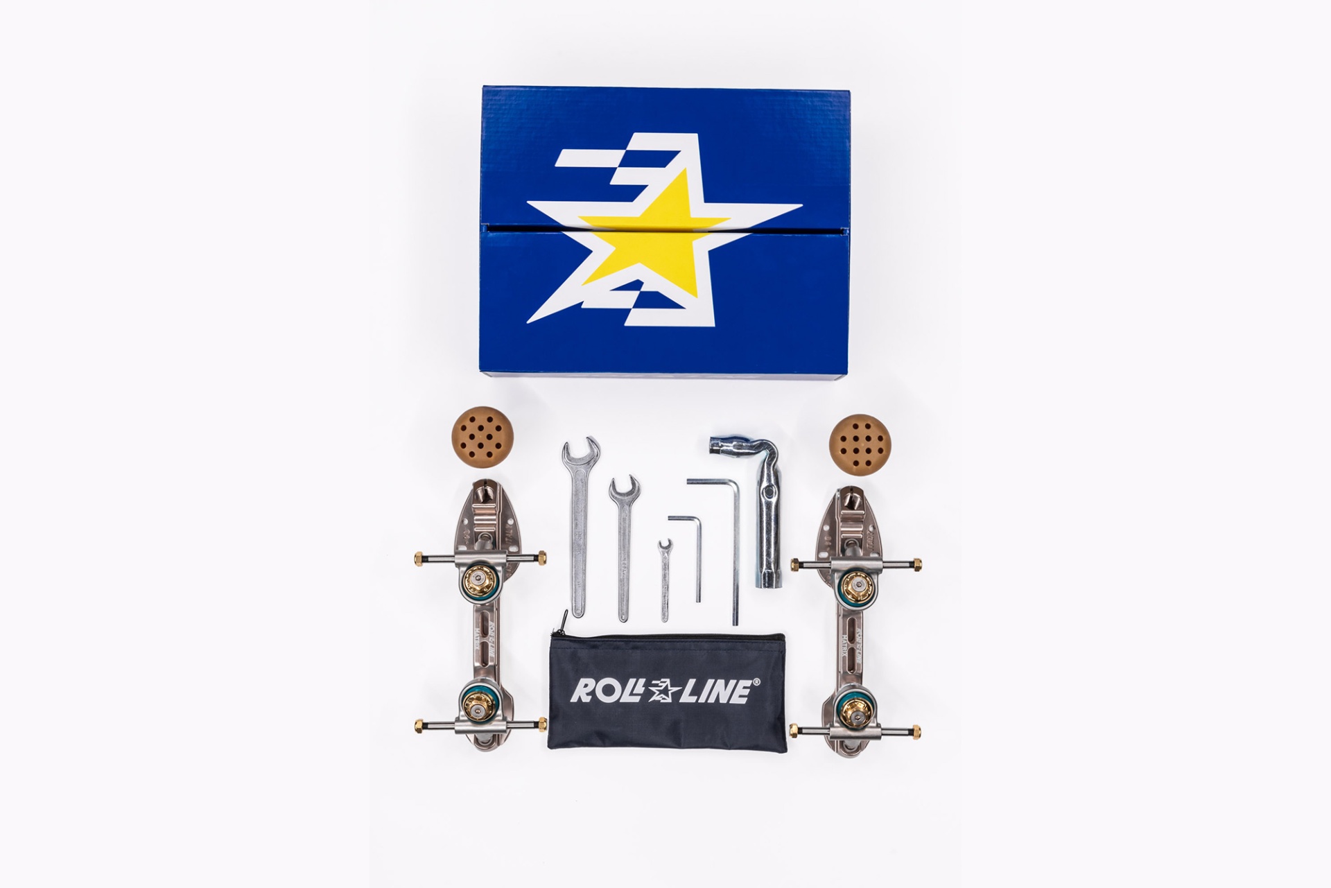 Kit de peças para skate com caixa azul e acessórios