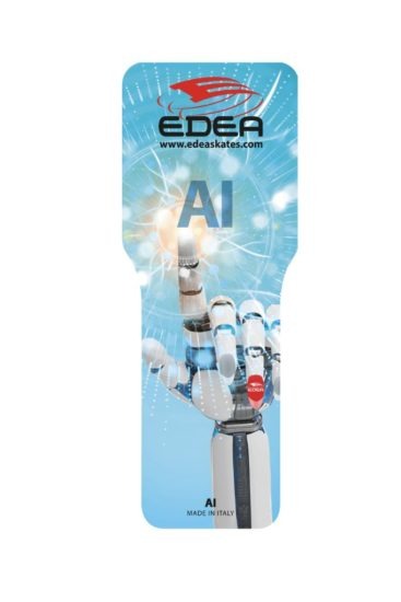 Embalagem azul com braço robótico branco e texto EDEA AI