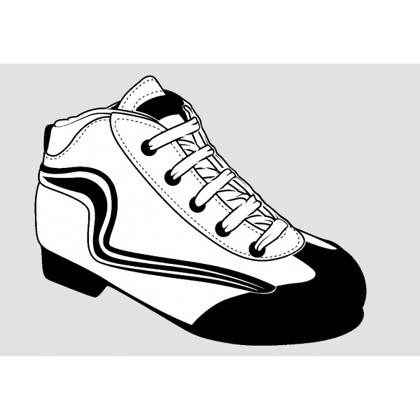 Ténis desportivo branco e preto com padrão ondulado nas laterais