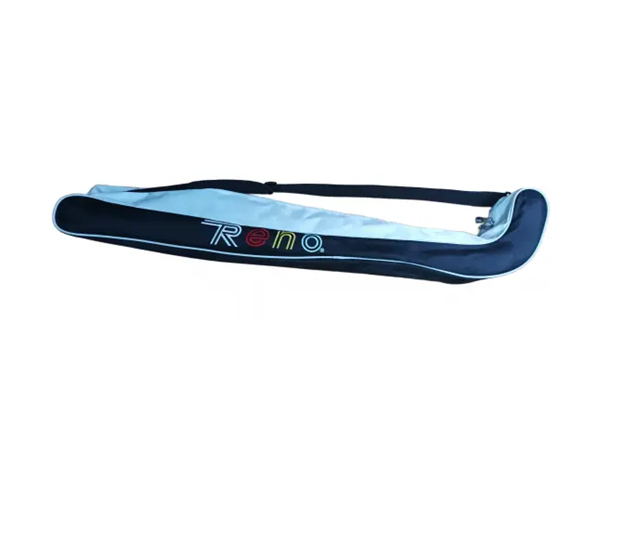 Estojo ou bolsa comprida azul escuro e azul claro com alça e texto Reno colorido