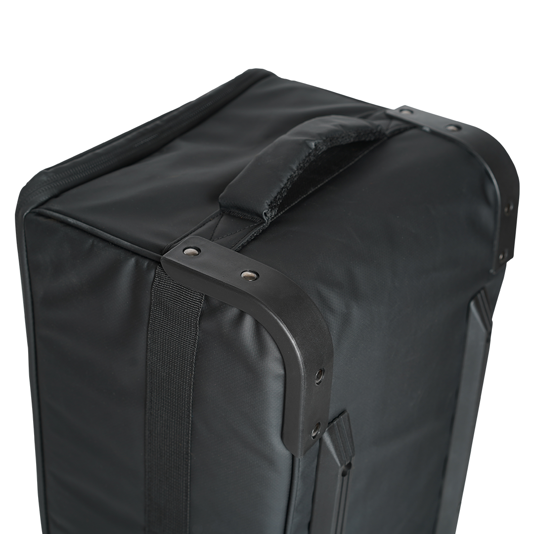 Mala de viagem rígida preta com alça acolchoada na parte superior