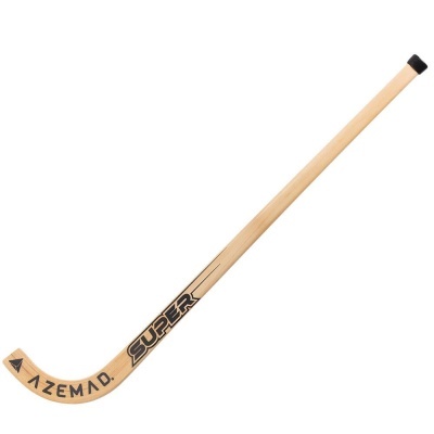 Stick de hóquei em madeira clara com texto preto