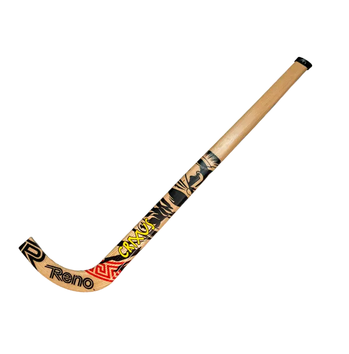 Stick de hóquei em madeira com design colorido e textos Reno e GRAVO