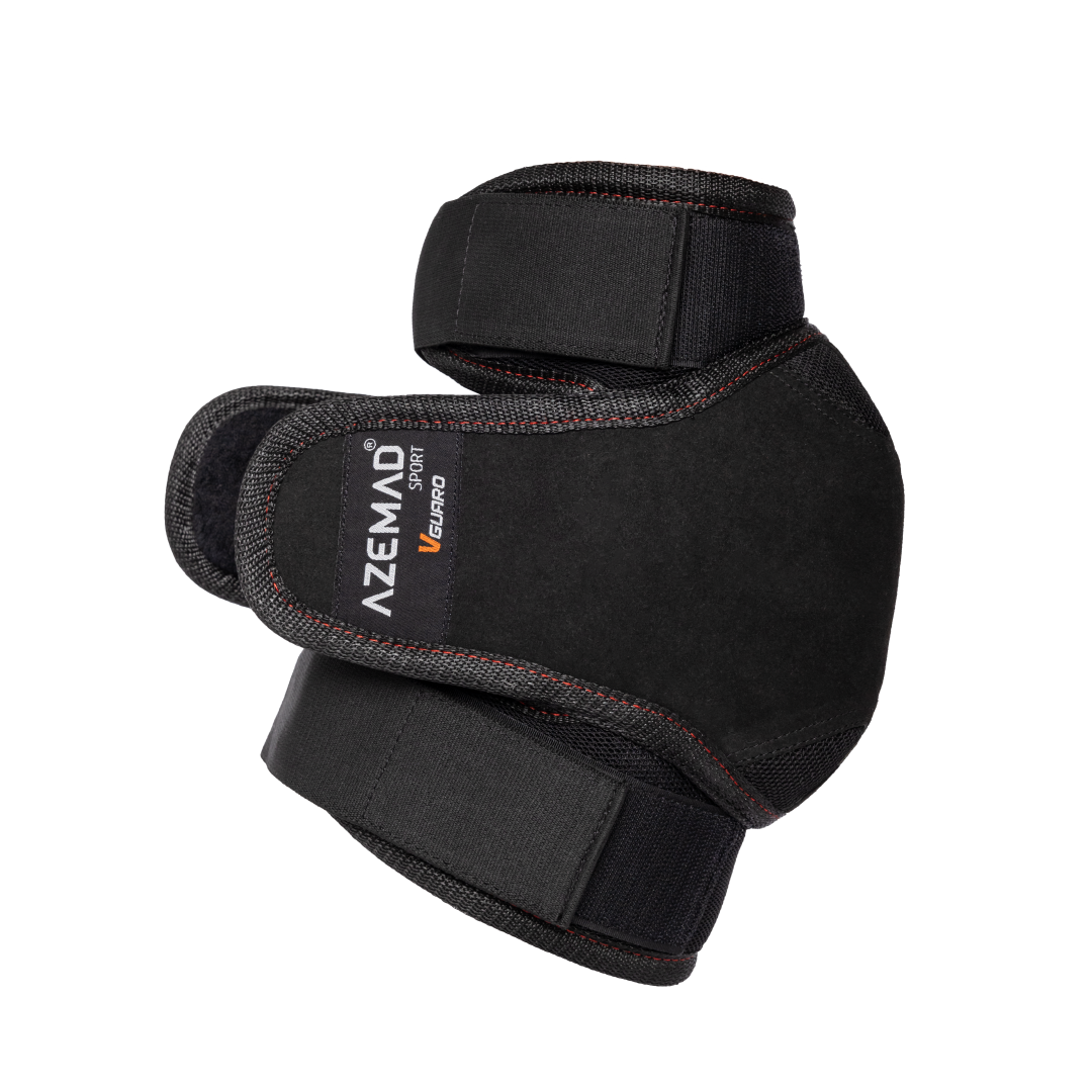 Joelheira preta com velcro e etiqueta AZEMAD Leistungs SPORT