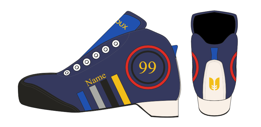 Sapatilhas desportivas azuis com número 99 e detalhes coloridos