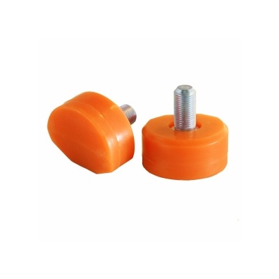 Dois amortecedores de choque laranja com parafusos metálicos