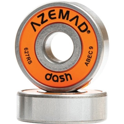 Rolamento metálico com anel laranja e texto preto AZEMAD 627RS dash ABEC 9