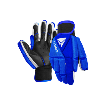 Par de luvas desportivas azul e preto com fecho em velcro