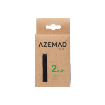 Embalagem de atacadores AZEMAD SPORT castanha com texto verde e preto