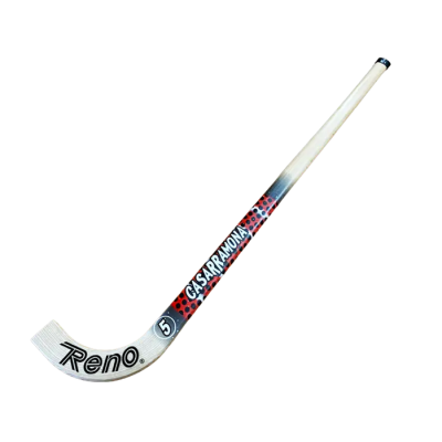Stick de hóquei em patins branco com texto e design colorido