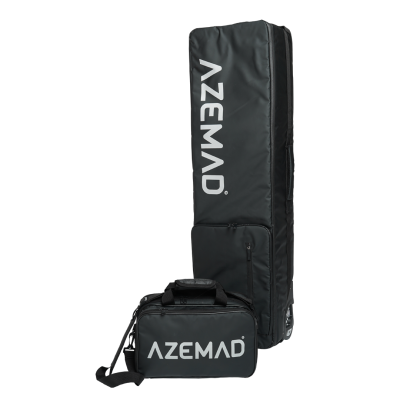 Bolsa grande e pequena pretas com texto AZEMAD em branco