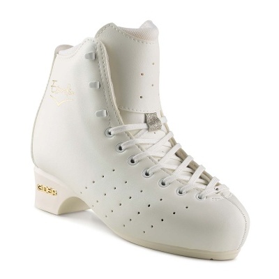 Patim de gelo branco com cadarços e detalhes dourados