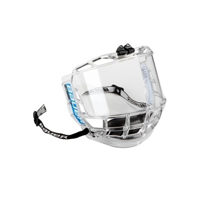 Máscara de proteção facial transparente com armação metálica e tiras pretas