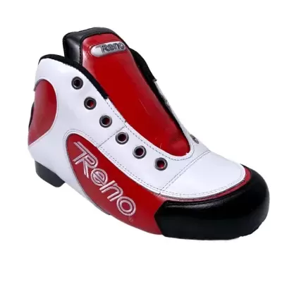 Ténis desportivo tipo botim branco, vermelho e preto com logótipo Reno.