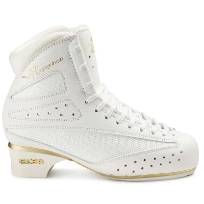 Bota de patinagem branca com detalhes dourados