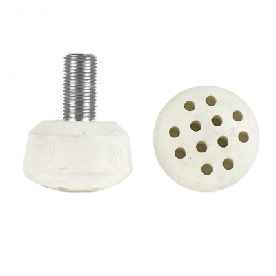 Par de apoios de silicone brancos com parafuso e superfície perfurada.