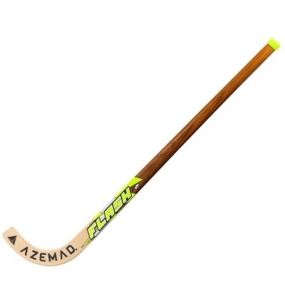 Stick de hóquei em madeira AZEMAD FLASH com ponta curva e proteção amarela
