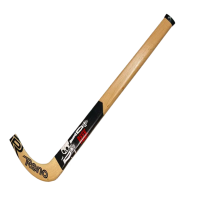 Stick de hóquei em madeira com detalhes pretos e texto Reno