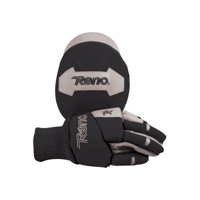 Luvas desportivas pretas e cinzentas com o texto Reno.