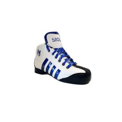 Ténis desportivo branco com detalhes em azul e preto