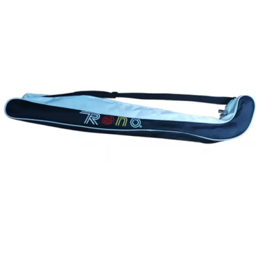 Estojo ou bolsa comprida azul escuro e azul claro com alça e texto Reno colorido