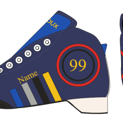 Sapatilhas desportivas azuis com número 99 e detalhes coloridos