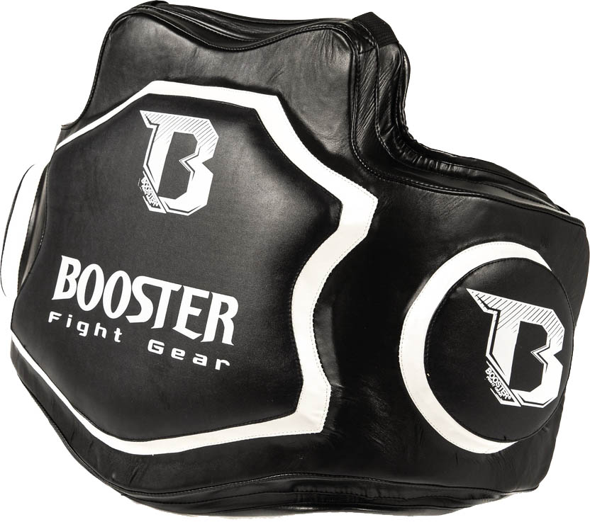 Colete Booster Xtrem Protetor corporal de treino preto e branco com texto BOOSTER fight gear