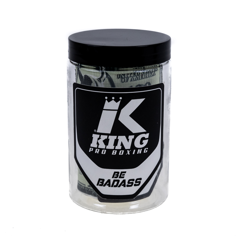King Pro Boxing Handwraps – Viking Edition Frasco transparente com tampa preta e etiqueta KING PRO BOXING