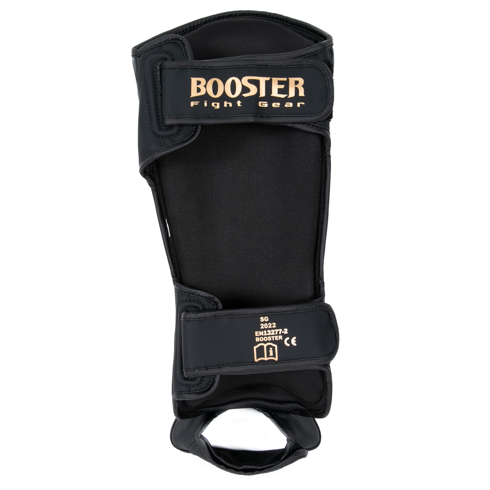 Caneleiras Booster Bangkok Series 1 SG Protetor de canela e pé preto BOOSTER Fight Gear com duas tiras de velcro