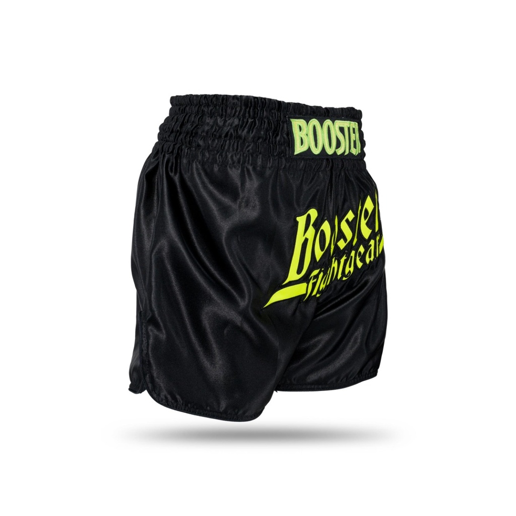 TBT Thunder BK/YE Calções de luta negros com texto amarelo neon Booster Fightgear