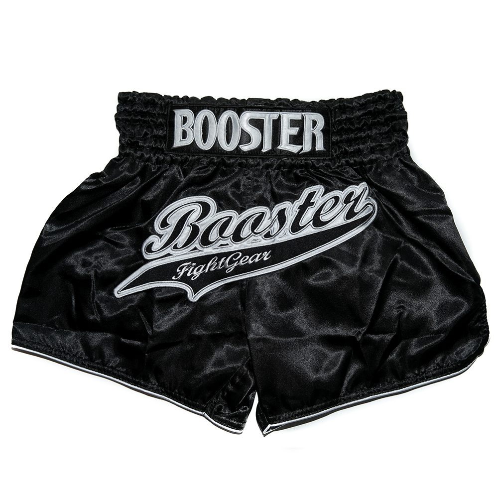 Booster Slugger Black/Silver Calções de boxe pretos com bordados brancos