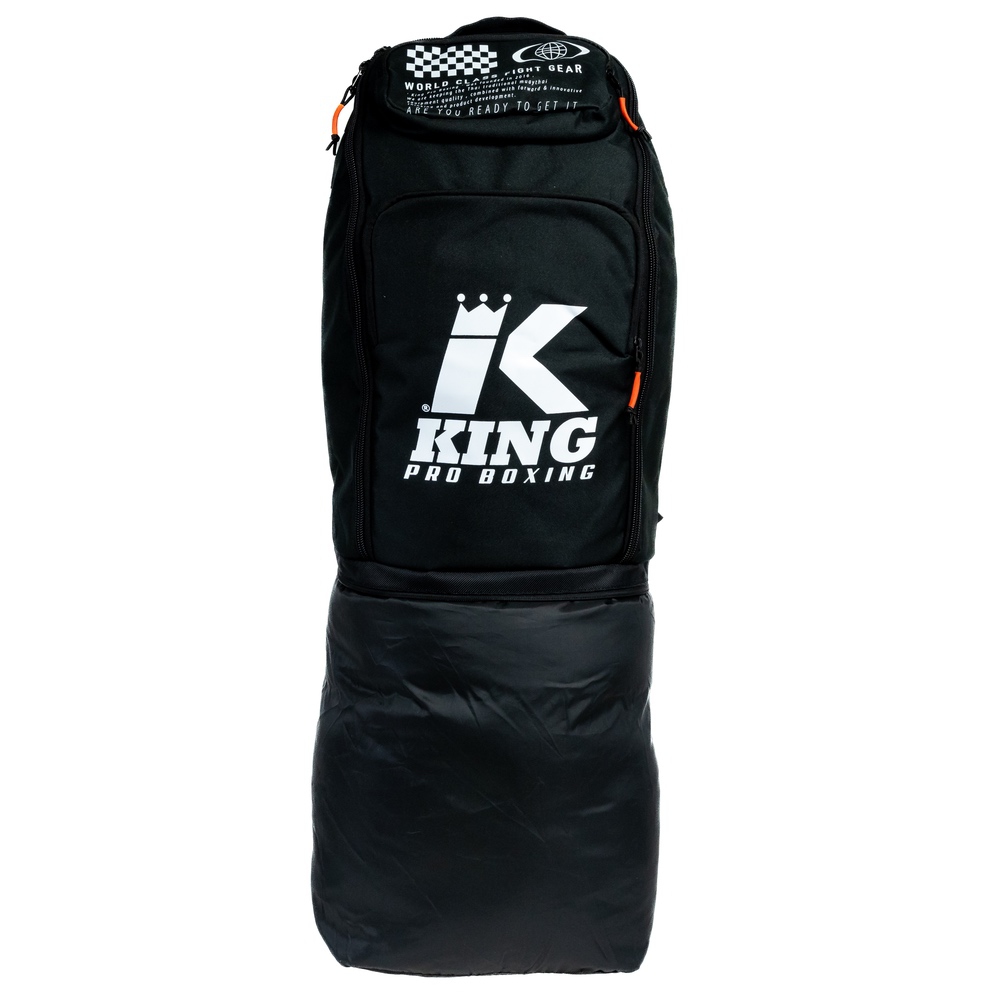 Mochila King Pro Boxing Elite Backpack Mochila preta KING PRO BOXING com texto branco e detalhes laranja