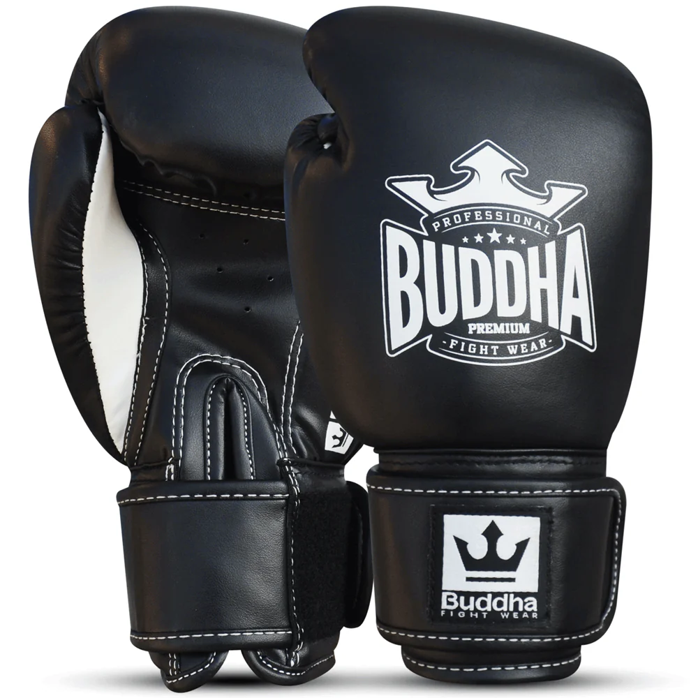 Buddha Mexican Kids - Preto Luvas de boxe pretas com logotipo Buddha e fecho de velcro