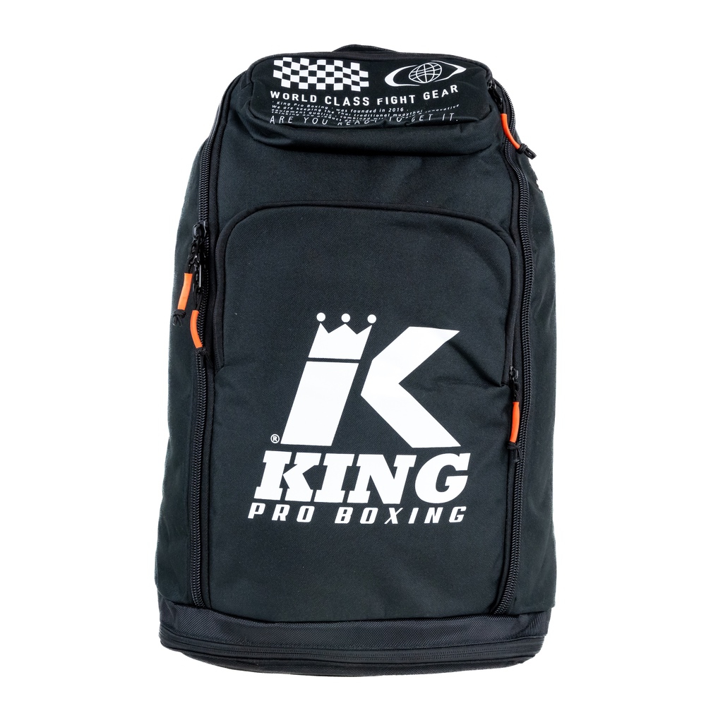 Mochila King Pro Boxing Elite Backpack Mochila preta KING PRO BOXING com logótipo branco e detalhes em laranja
