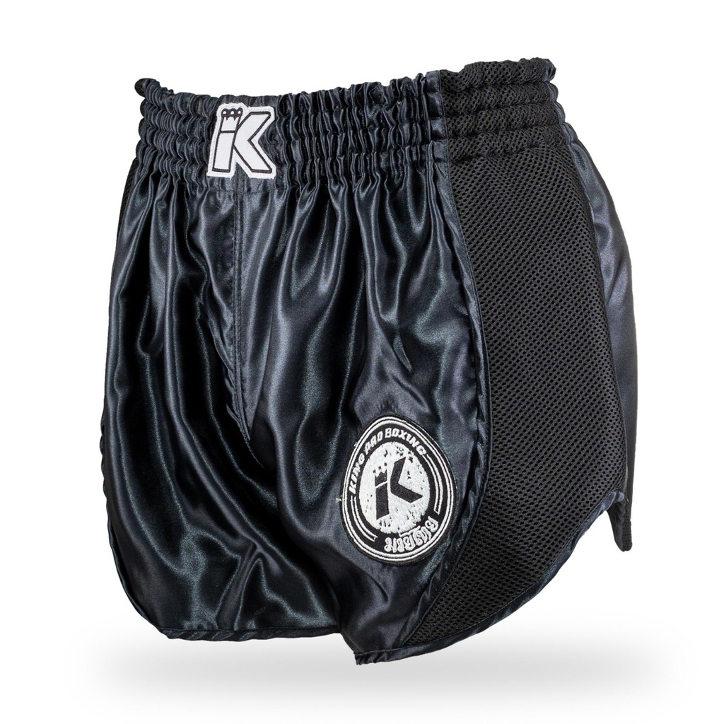KPB Retro Mesh 1 Calções de boxe pretos com logo branco bordado e laterais em malha