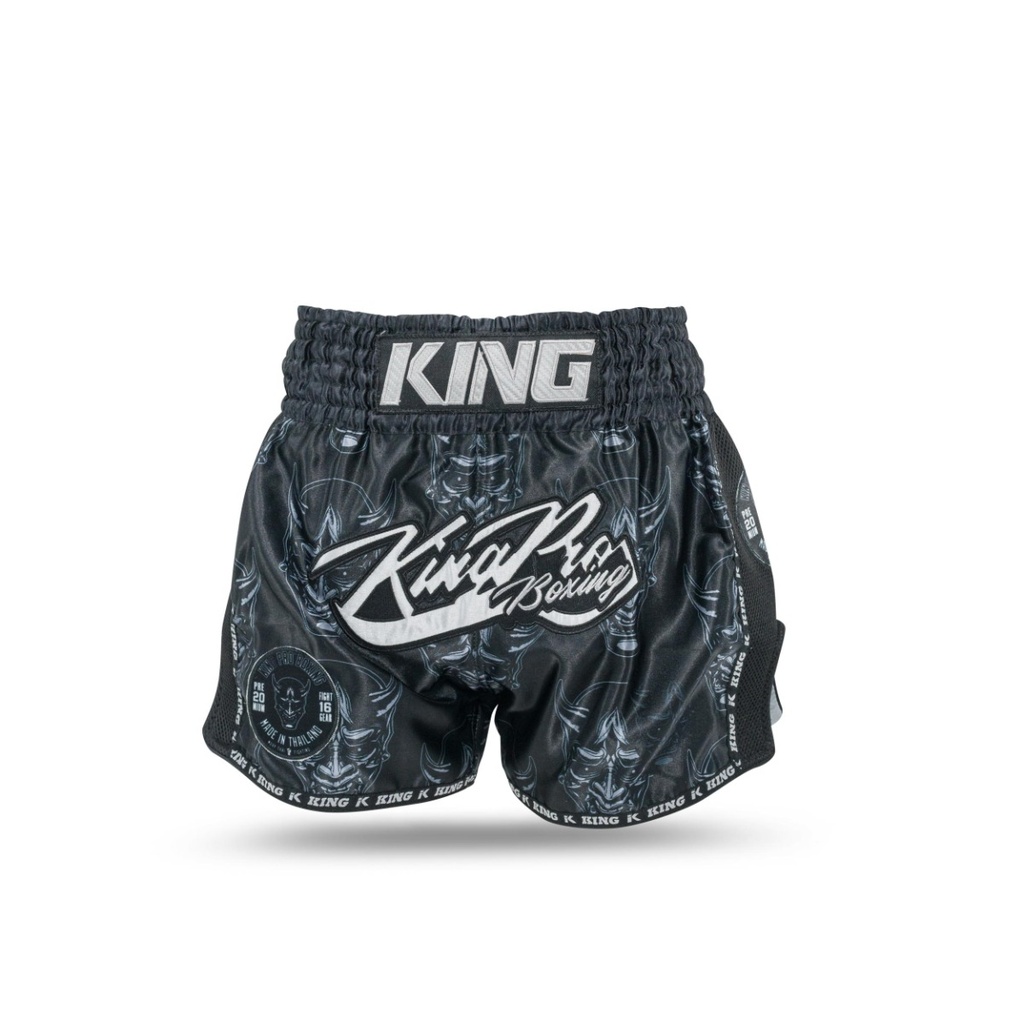 KPB - Devil 1 Calções de boxe pretos com logo King Pro Boxing e padrão de caveiras